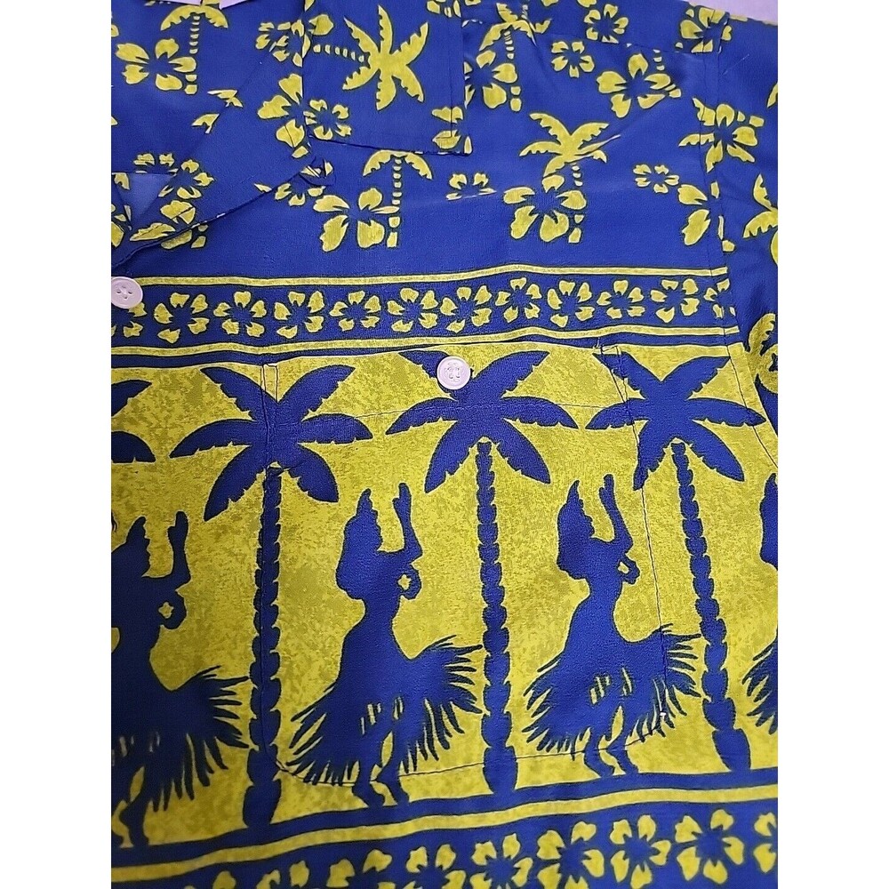 VTG OP Ocean Pacific Hawaiian Shirt Mens L Blue Green Girls Floral Palm Loop - Picture 5 of 12